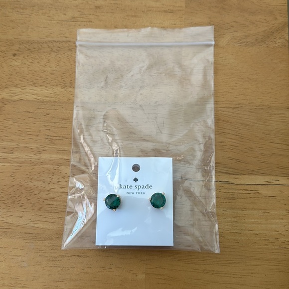 Kate Spade Emerald colored earrings with 3 mini crystals around each stone. NEW. - Picture 5 of 5